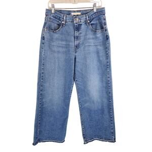 Levi Strauss Whiskering Dropped Frayed Hem High Rise Wide Leg Women's Jeans 31